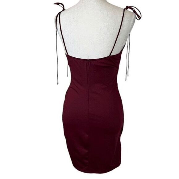 Blue Blush Strappy Mini Dress Wrap Look Adjustable Straps Wine Burgundy Medium - Picture 4 of 12